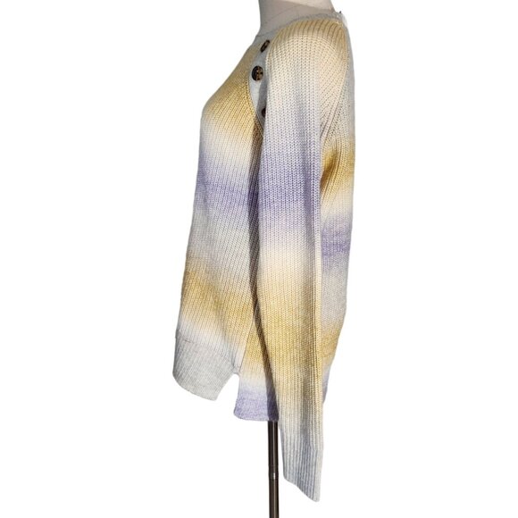 Market & Spruce Crew Neck Yellow Purple Ombre' Stripes Sweater Women's Size M - Picture 4 of 14